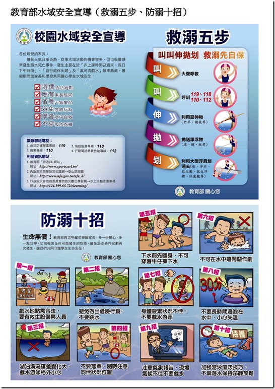 教育部水域安全宣導（救溺五步、防溺十招）