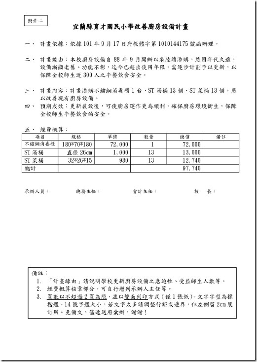 二、(五)-3育才101改善廚房設備計畫1011108
