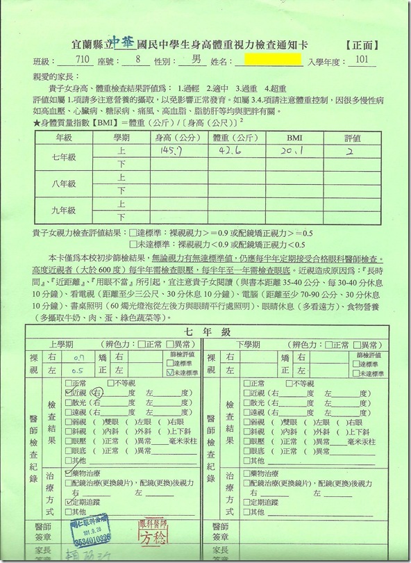 視力檢查紀錄