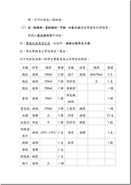 Microsoft Word - 中華國中實驗室使用公約及常設器材一覽表0001