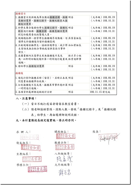 Microsoft Word - 中華國中108學年度國中女生人類乳突疫苗校園接種實施辦法108.8.27修0001