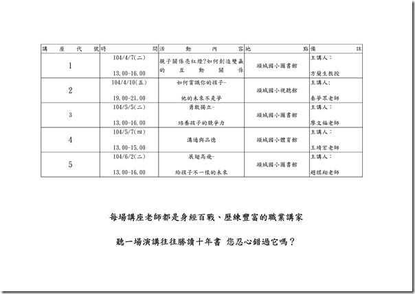 Microsoft Word - 頭城國小精彩講座 敬請把握.doc0001