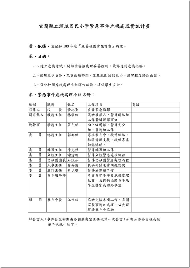 Microsoft Word - 103年度緊急事件處理辦法.doc