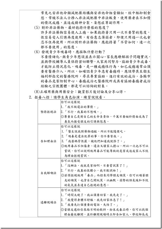 106下金岳國小藥物濫用防制課程教案省思成果二忠2
