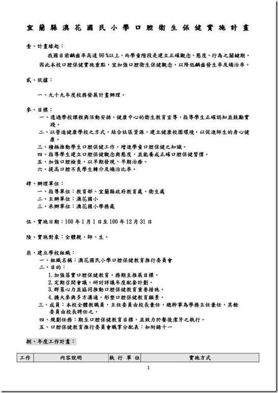 2-1-3澳花國小口腔衛生保健實施計劃-1