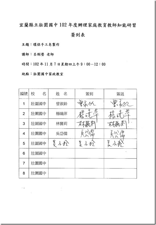 環保手工皂簽到表