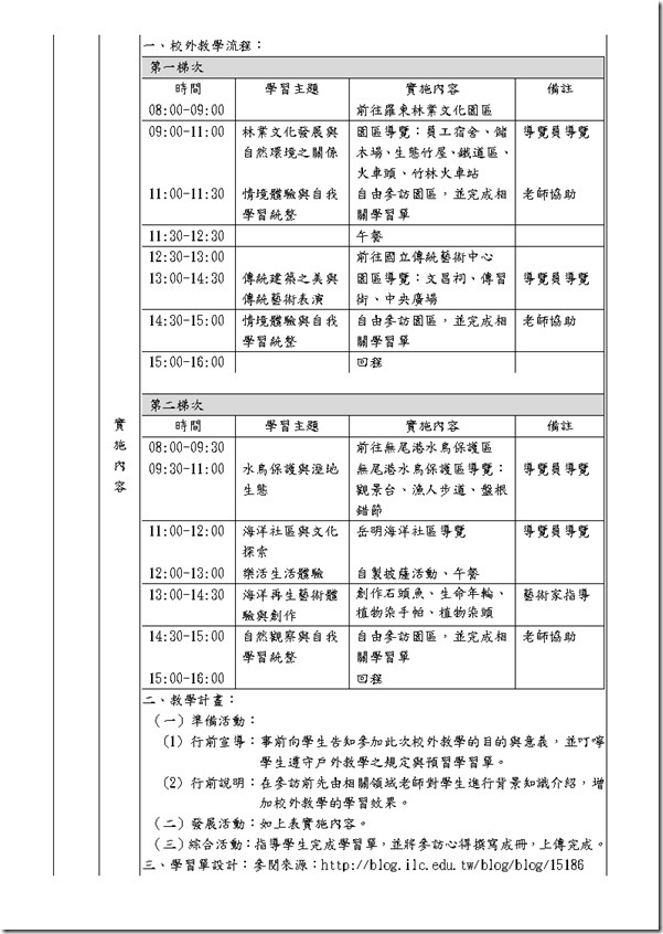 大同國中100學年校外教學計畫_林場 無尾港_0002