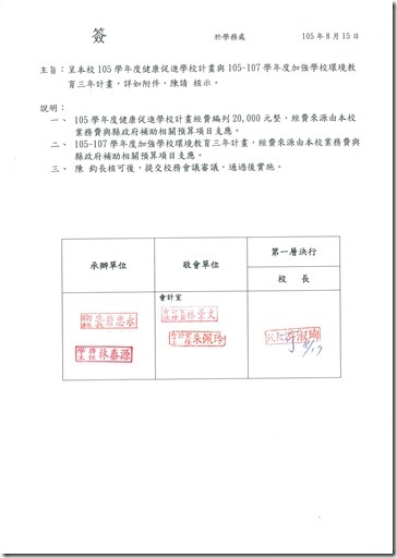 學校環教計畫核准簽呈