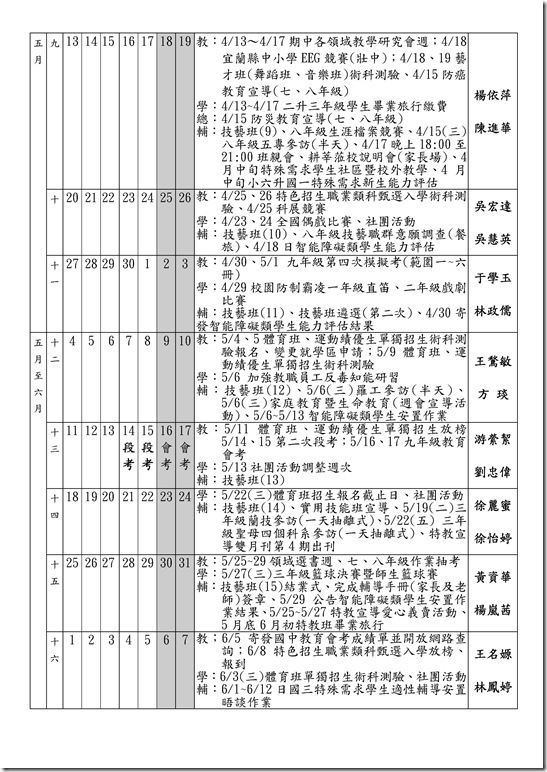 Microsoft Word - 宜蘭縣立員山國民中學103學年度第二學期行事曆.doc0001