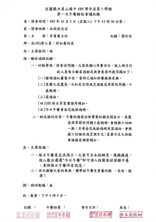 105學年度第1學期第一次午餐驗收會議紀錄1