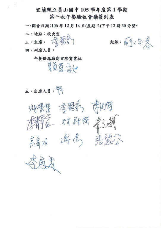 105學年度第1學期第二次午餐驗收會議紀錄2