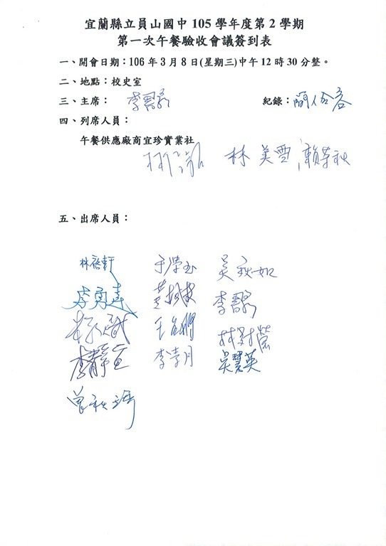 105學年度第2學期第一次午餐驗收會議紀錄2