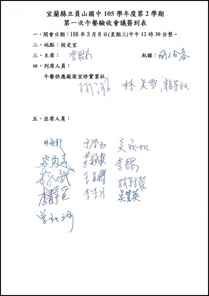 105學年度第2學期第一次午餐驗收會議紀錄2