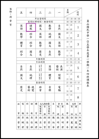 105學年度第一學期健教班級課表5