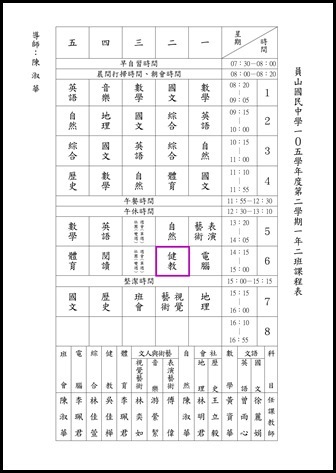 105學年度第二學期健教班級課表3