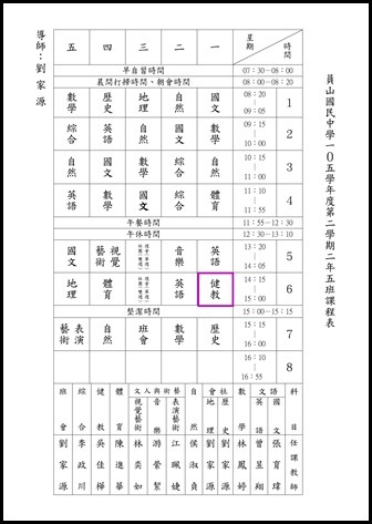 105學年度第二學期健教班級課表11