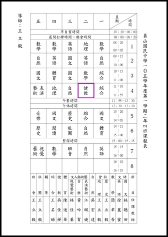 105學年度第一學期健教班級課表16