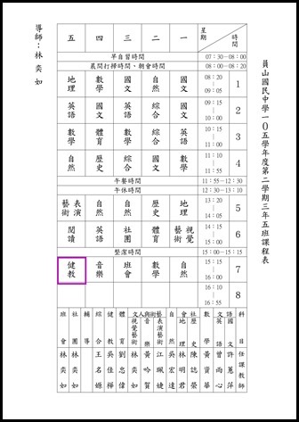 105學年度第二學期健教班級課表17