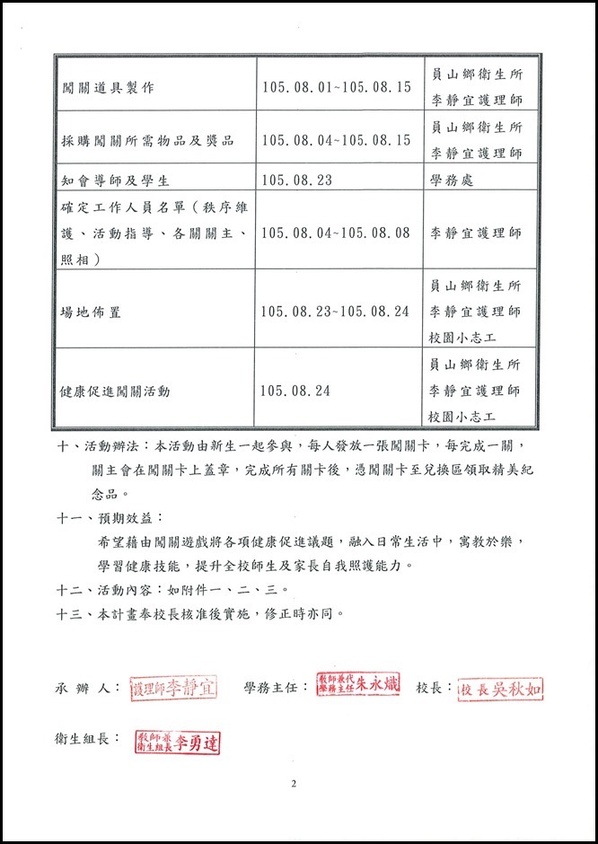 105學年度新生訓練健康促進活動實施計畫 - 2