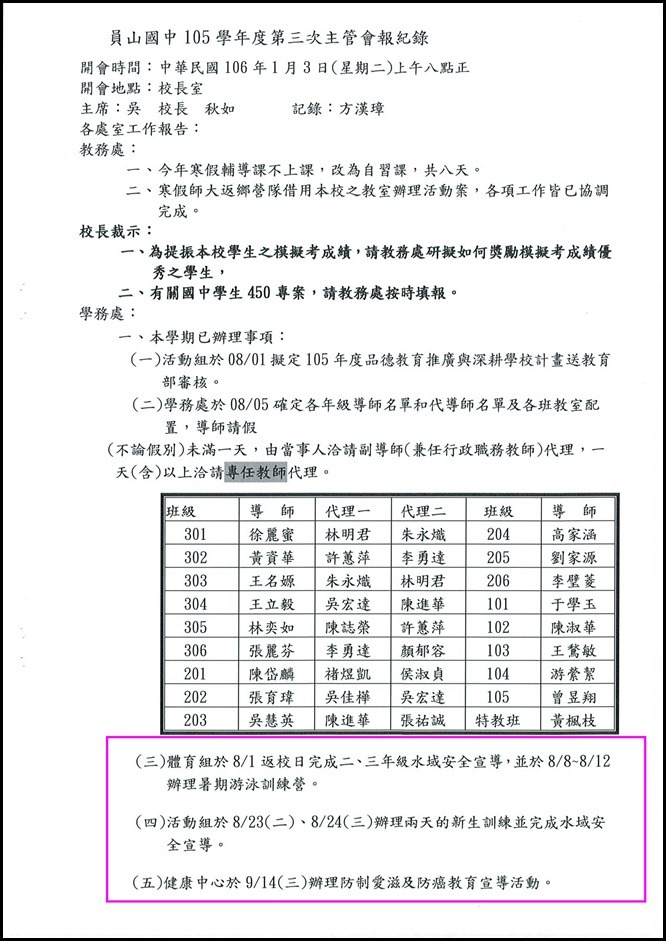 員山國中105學年度第三次主管會報會議紀錄3