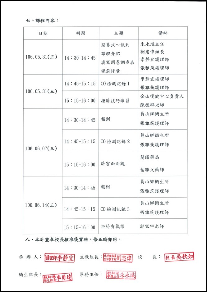 106年度拒菸班實施計畫 - 2