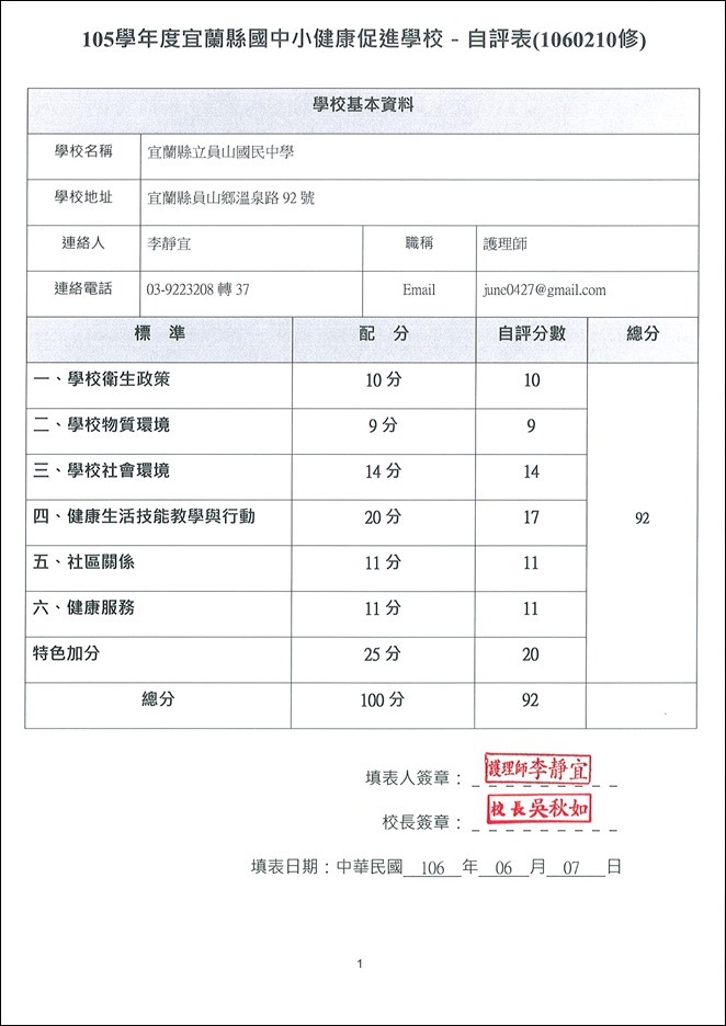 105學年度健促自評表1060608