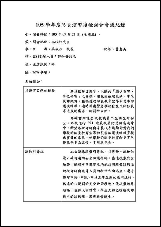 Microsoft Word - 105年度防災演習後檢討會
